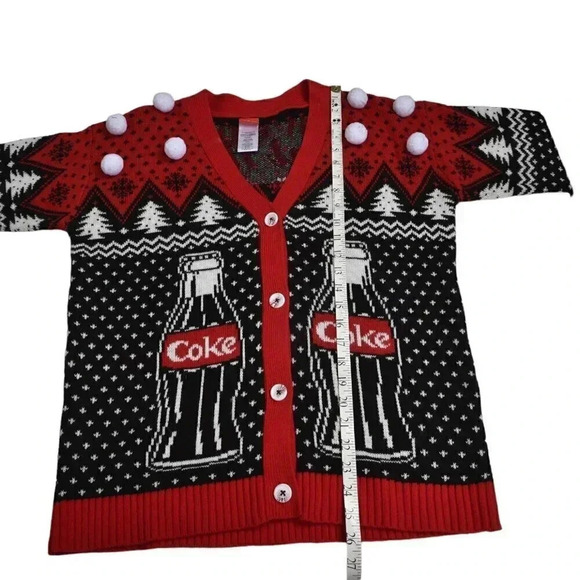 Coca Cola Ugly Christmas Cardigan Sweater Coke Polar Bears Red Black Size Small - Picture 11 of 11